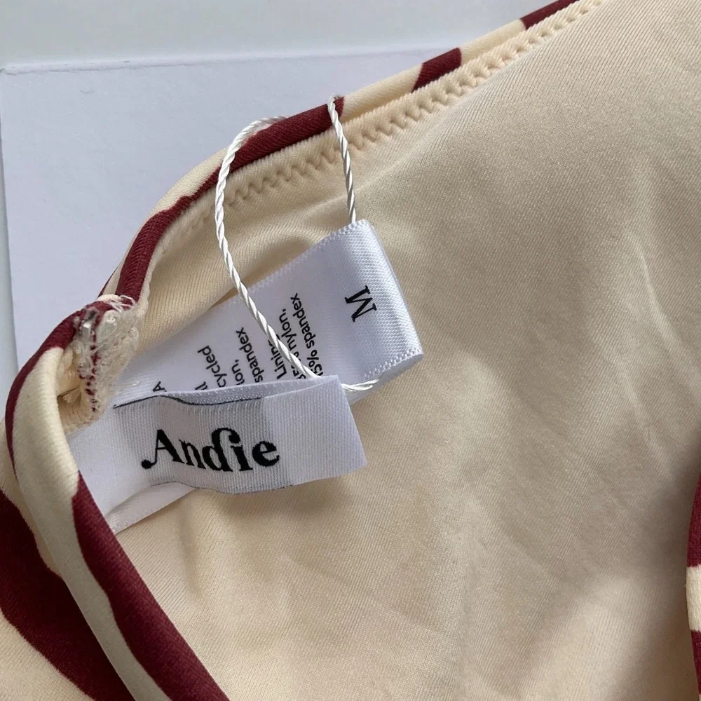Andie Portofino Top Zebra Bias Stripe‎ Truffle Bikini Twist Top Swim Medium NEW